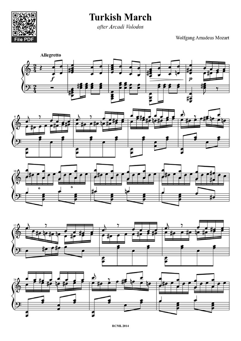 Turkish March Piano Sheet Music Page 1 Free PDF