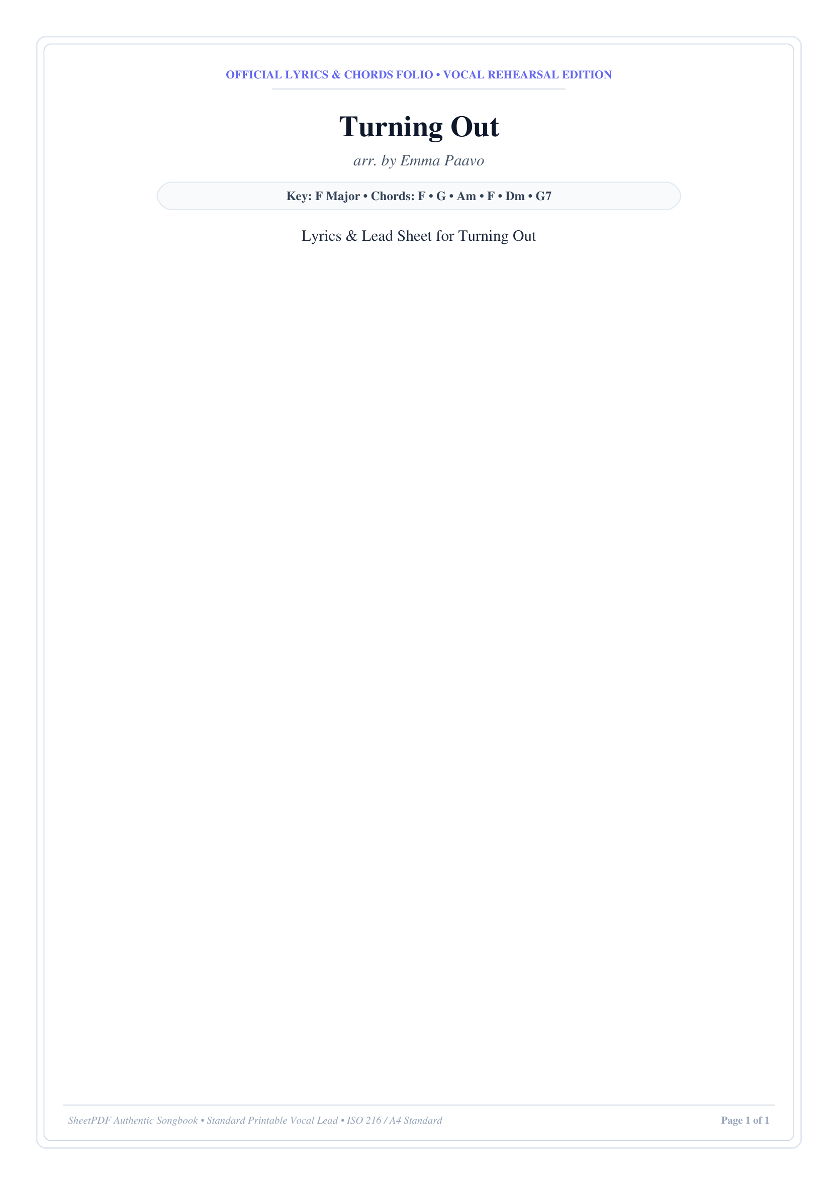 Turning Out Piano Sheet Music Page 1 Free PDF
