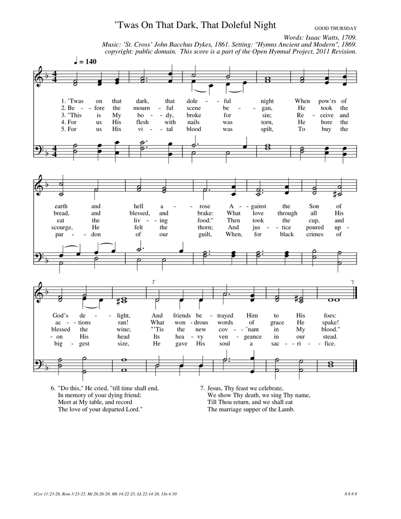 'Twas On That Dark, That Doleful Night Piano Sheet Music Page 1 Free PDF