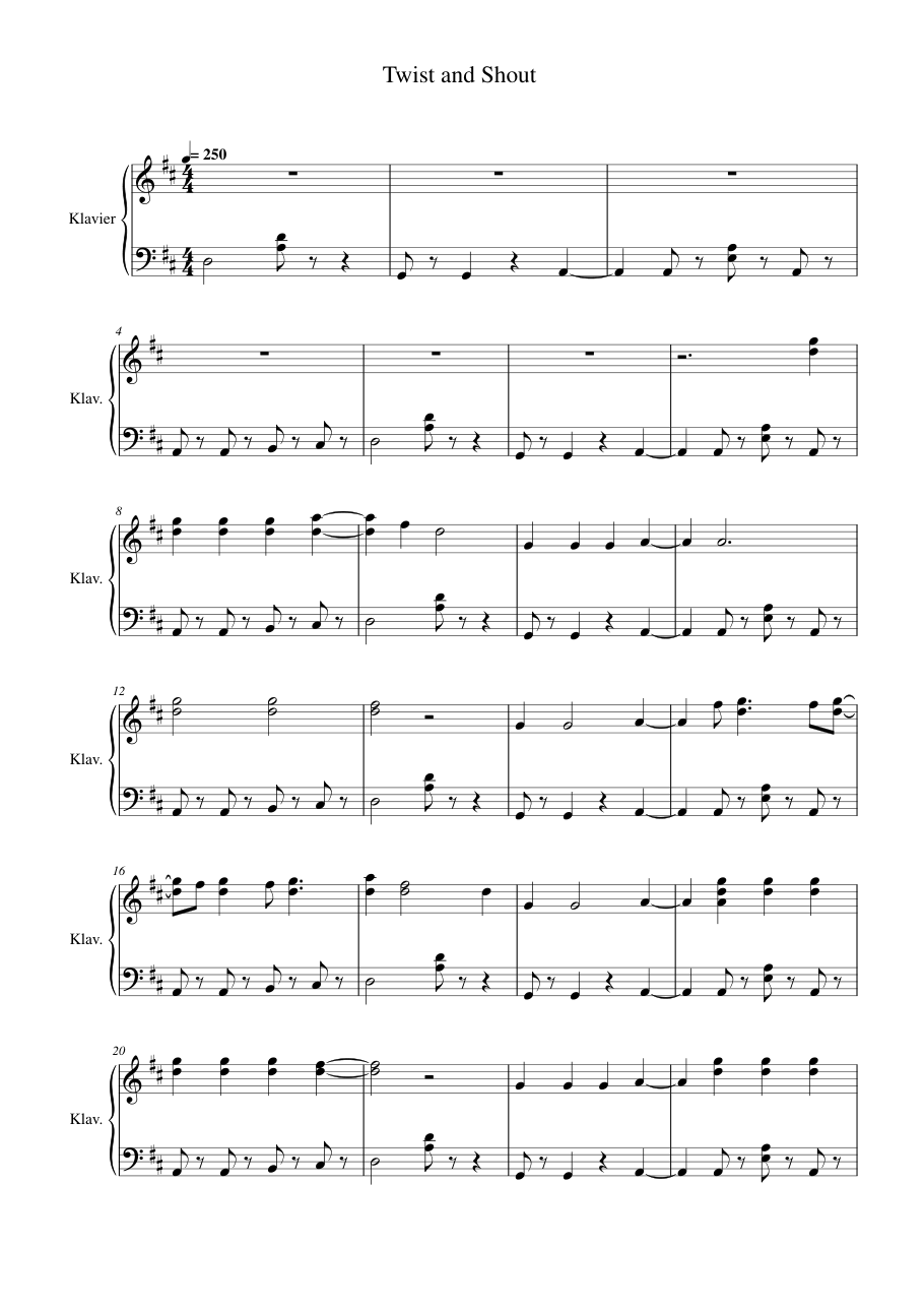Twist and Shout Piano Sheet Music Score Page 1