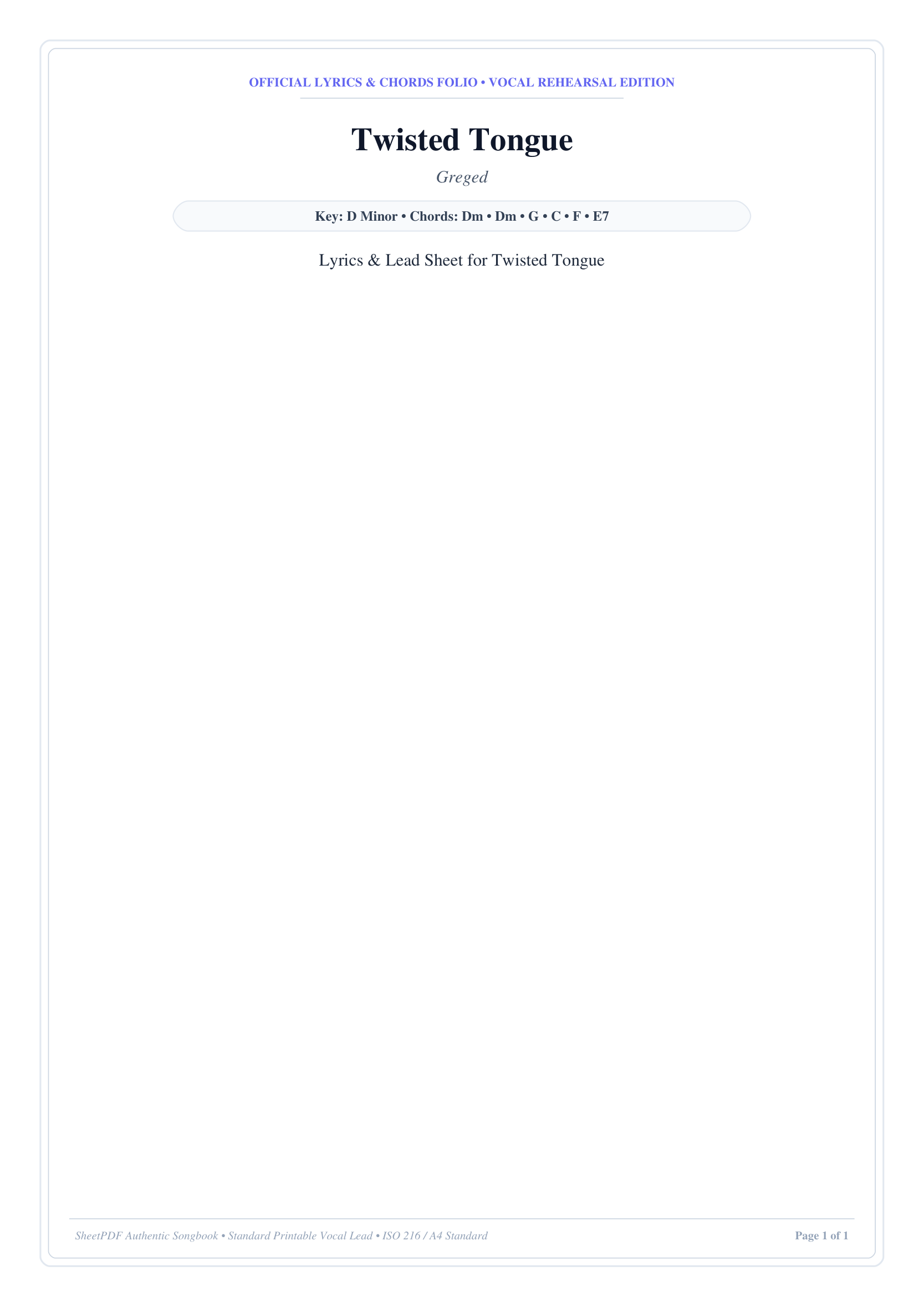 Twisted Tongue Lyrics & Chords Folio