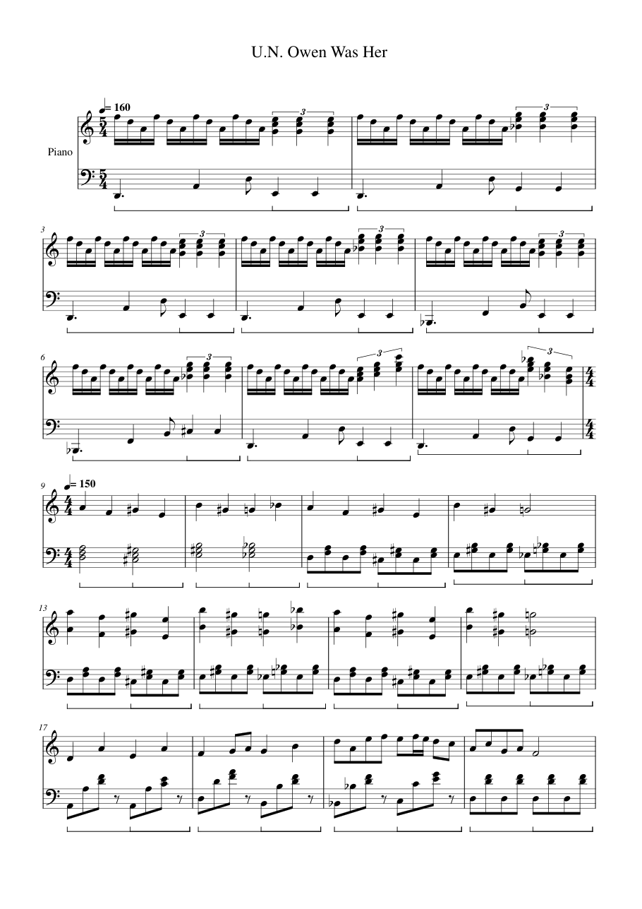 U.N. Owen was Her Piano Sheet Music Page 1 Free PDF