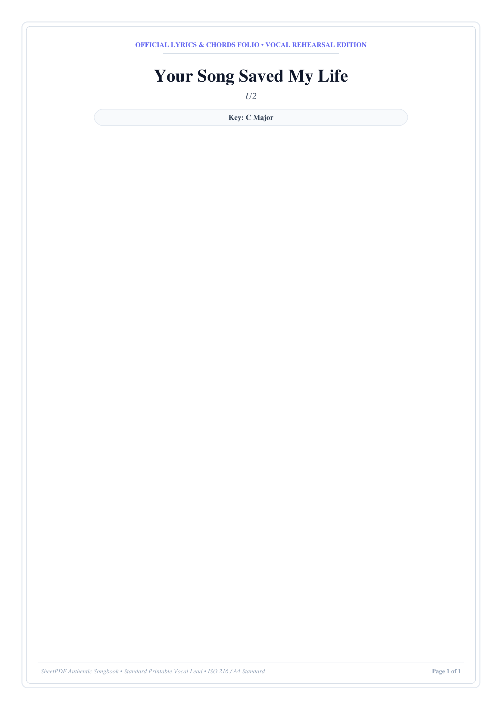 Your Song Saved My Life Piano Sheet Music Score Page 1
