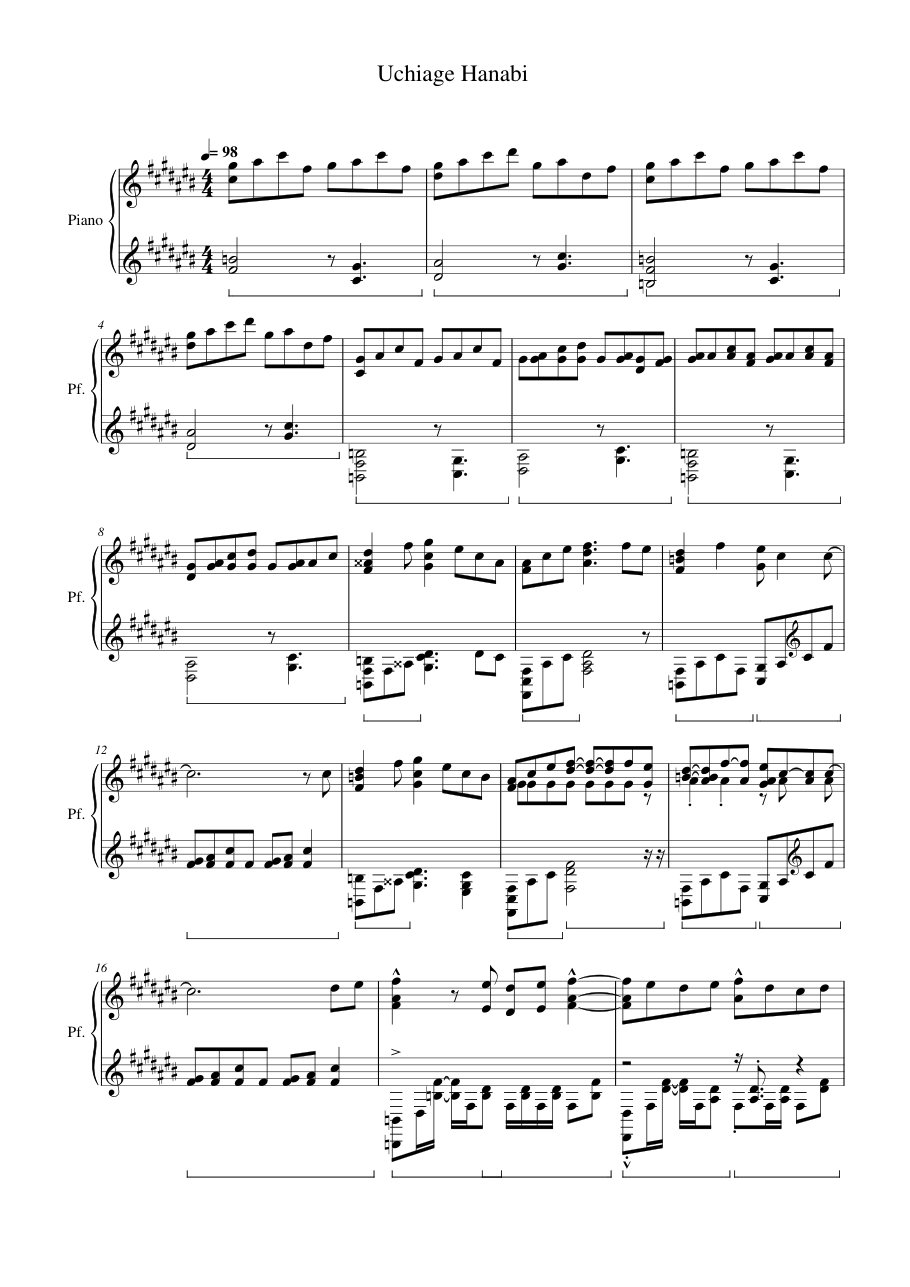 Uchiage Hanabi Piano Sheet Music Page 1 Free PDF