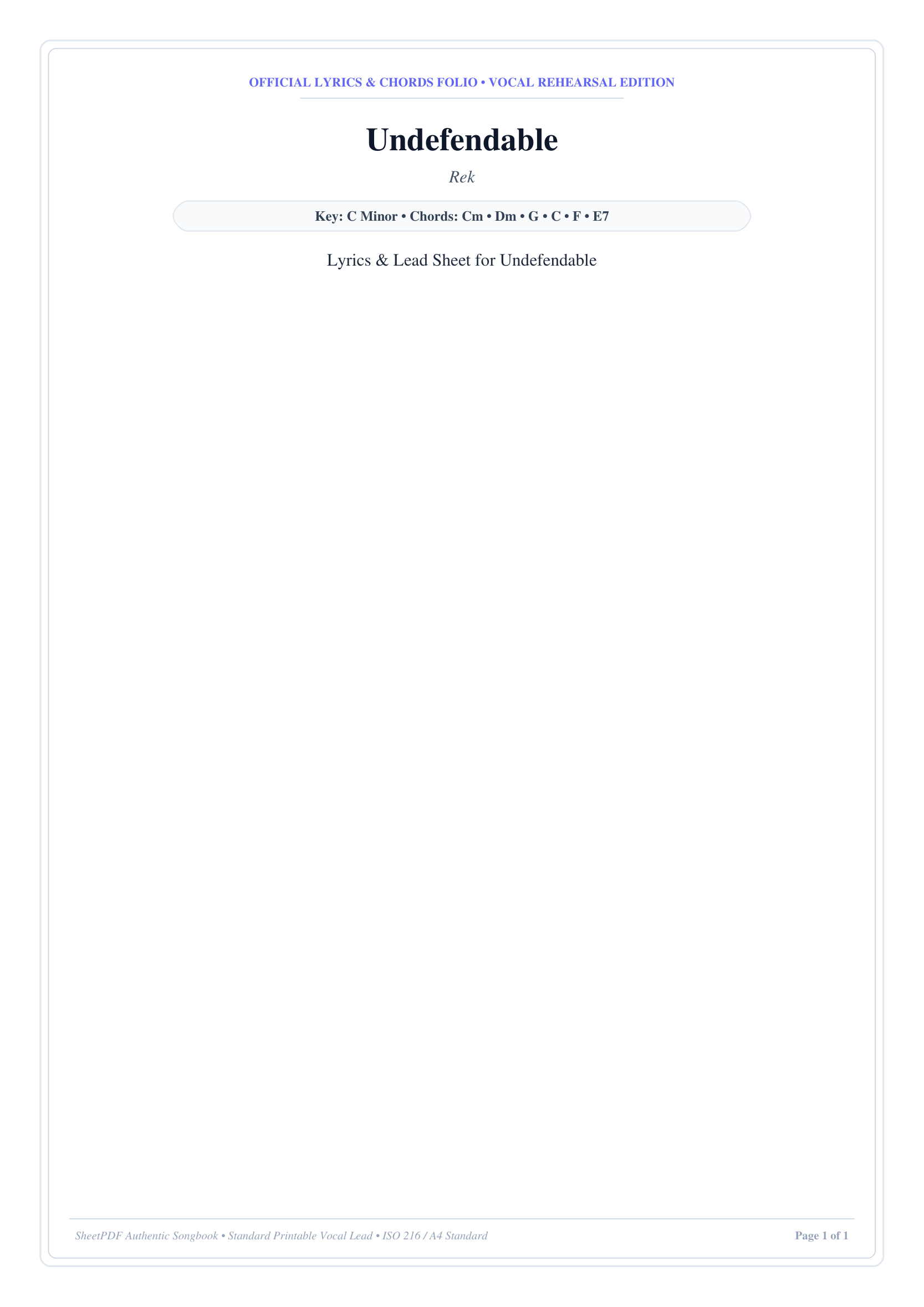 Undefendable Piano Sheet Music Score Page 1