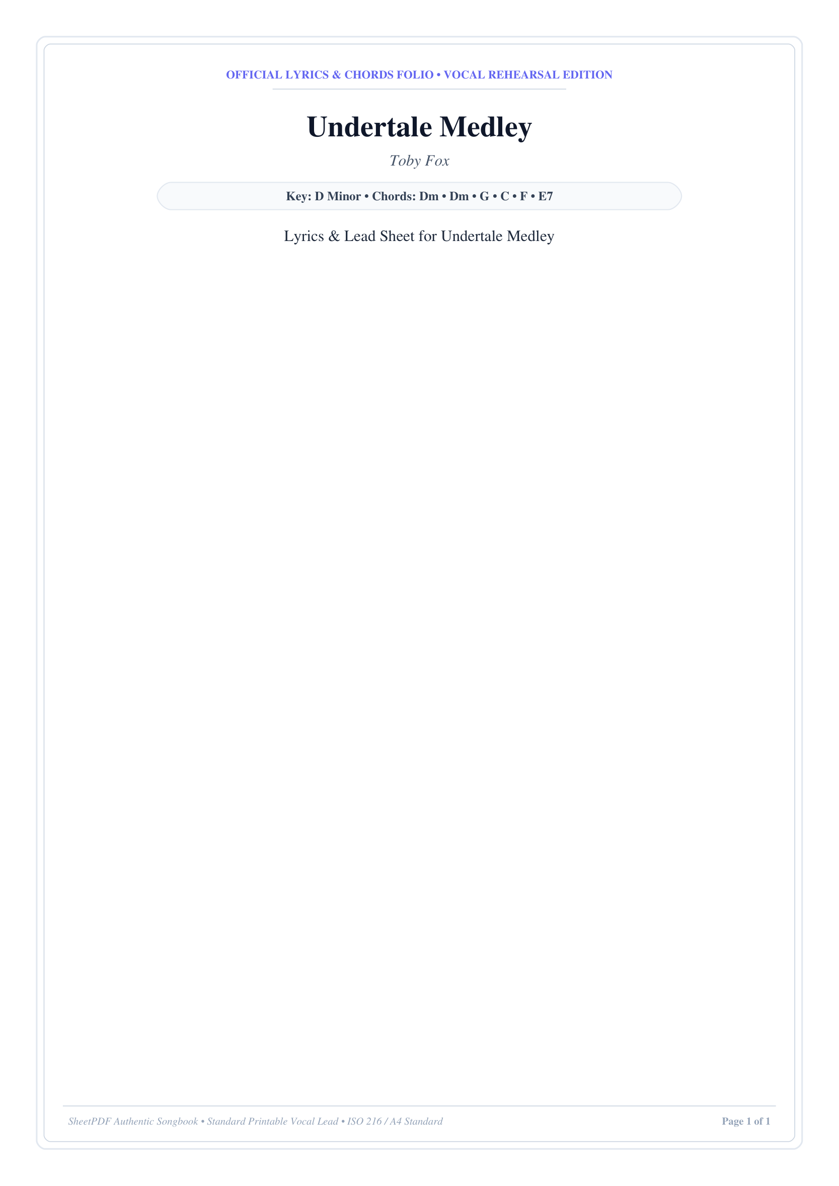 Undertale Medley Piano Sheet Music Page 1 Free PDF