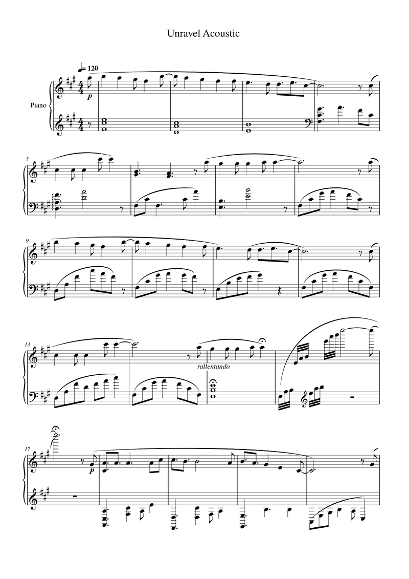 Unravel Acoustic Piano Sheet Music Page 1 Free PDF