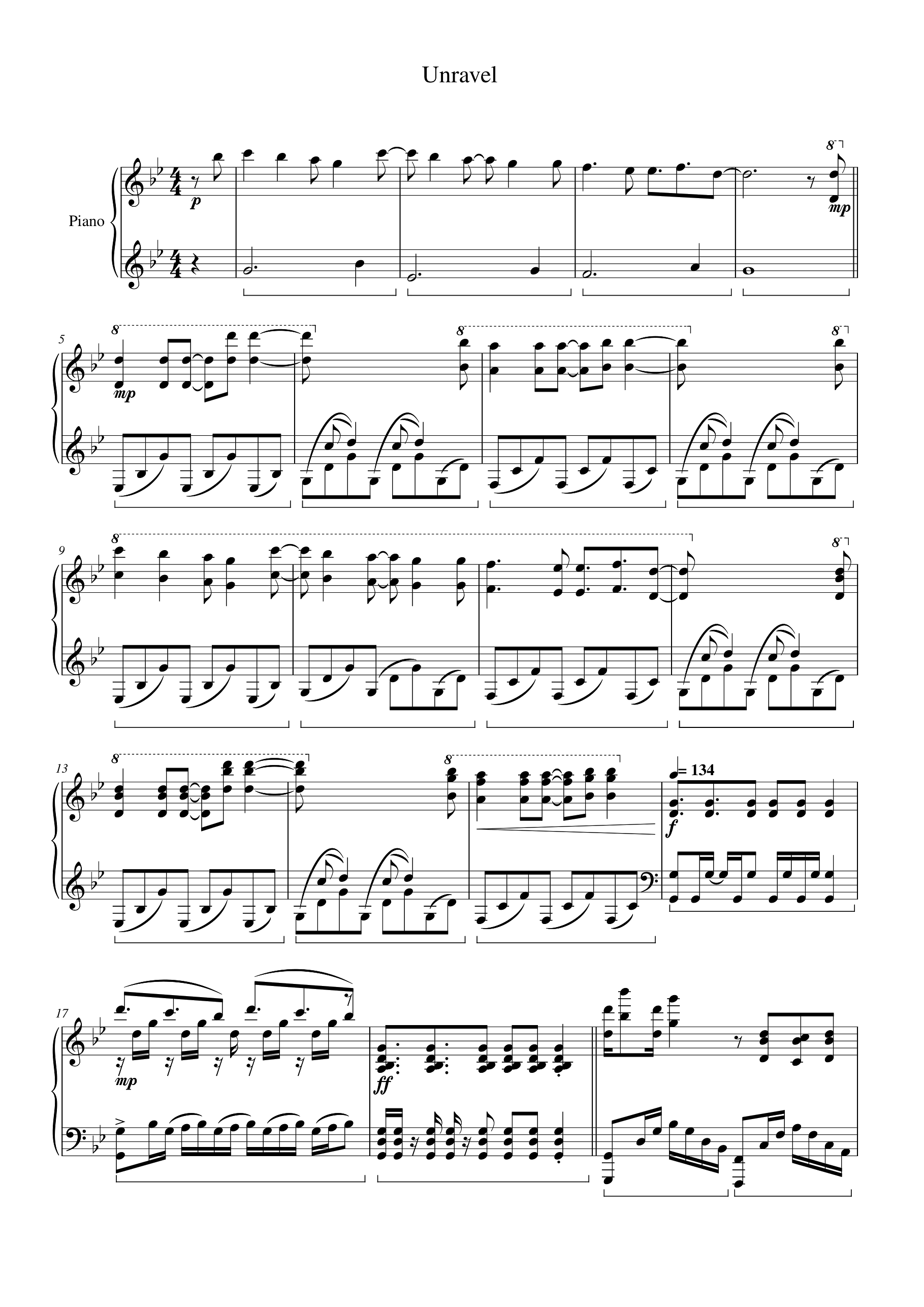 Unravel Piano Sheet Music Page 1 Free PDF