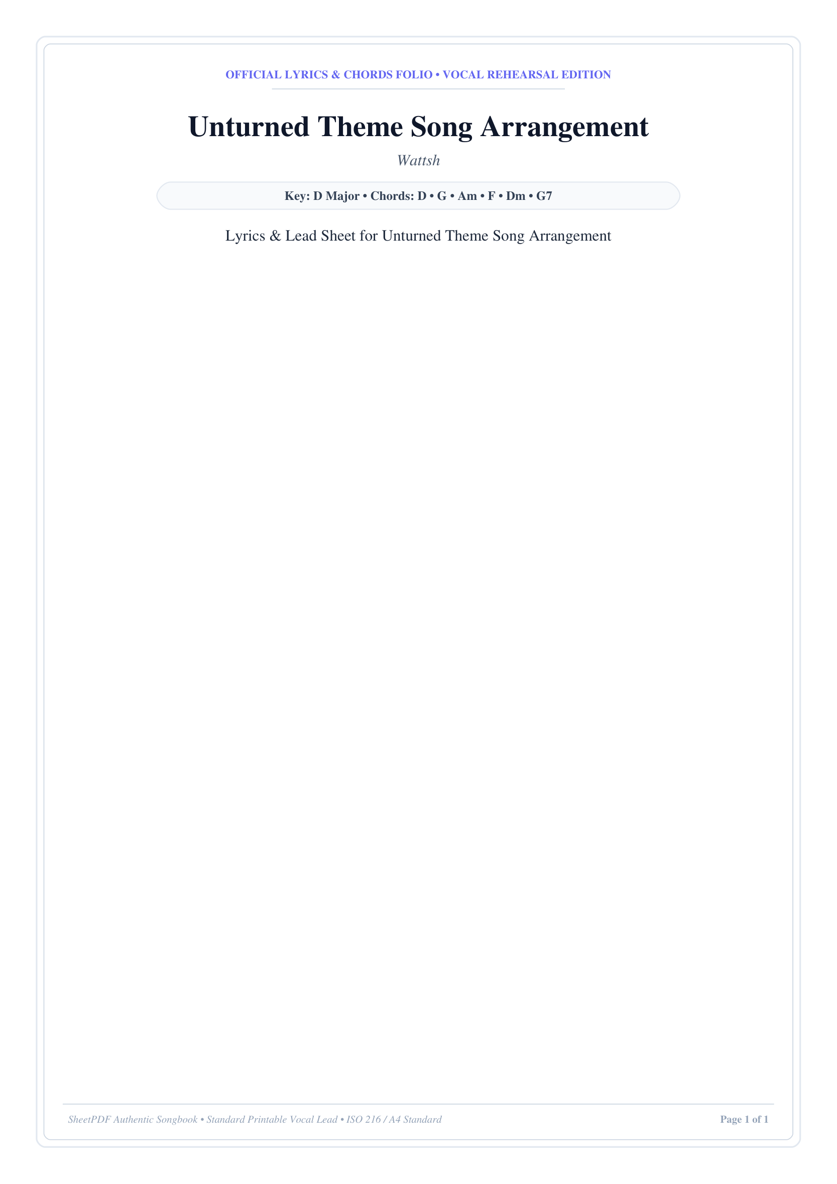 Unturned Theme Song Arrangement Lyrics & Chords Folio