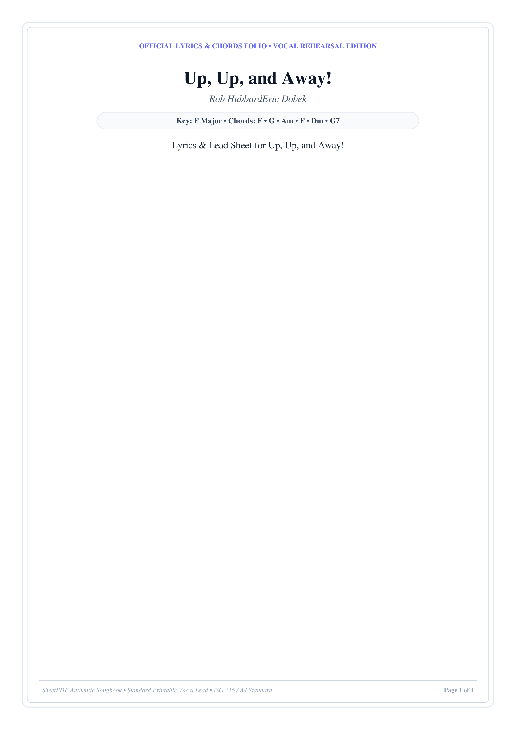 Up, Up, and Away! Piano Sheet Music Page 1 Free PDF