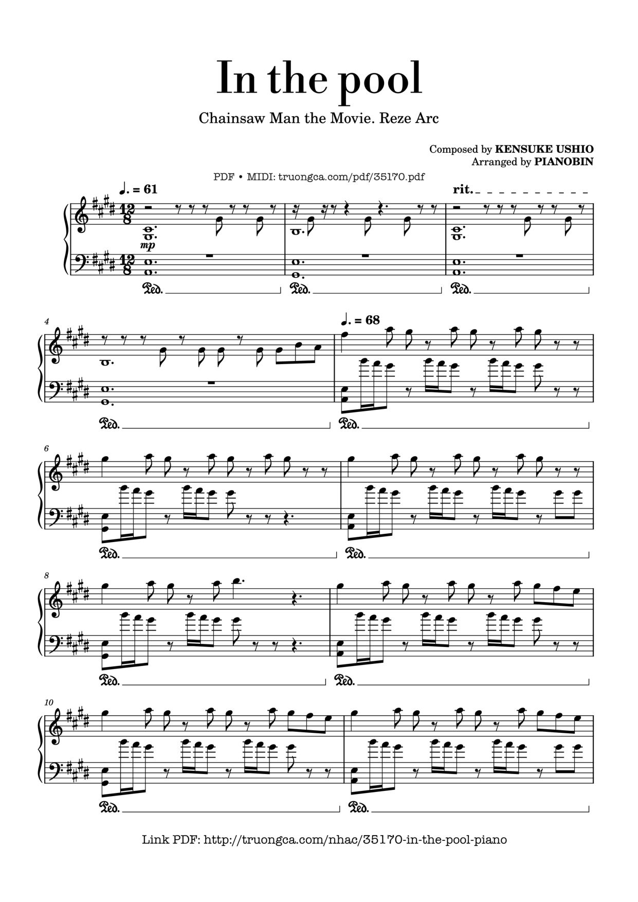 In the pool, Chainsaw Man, Reze Arc OST Piano Sheet Music Page 1 Free PDF
