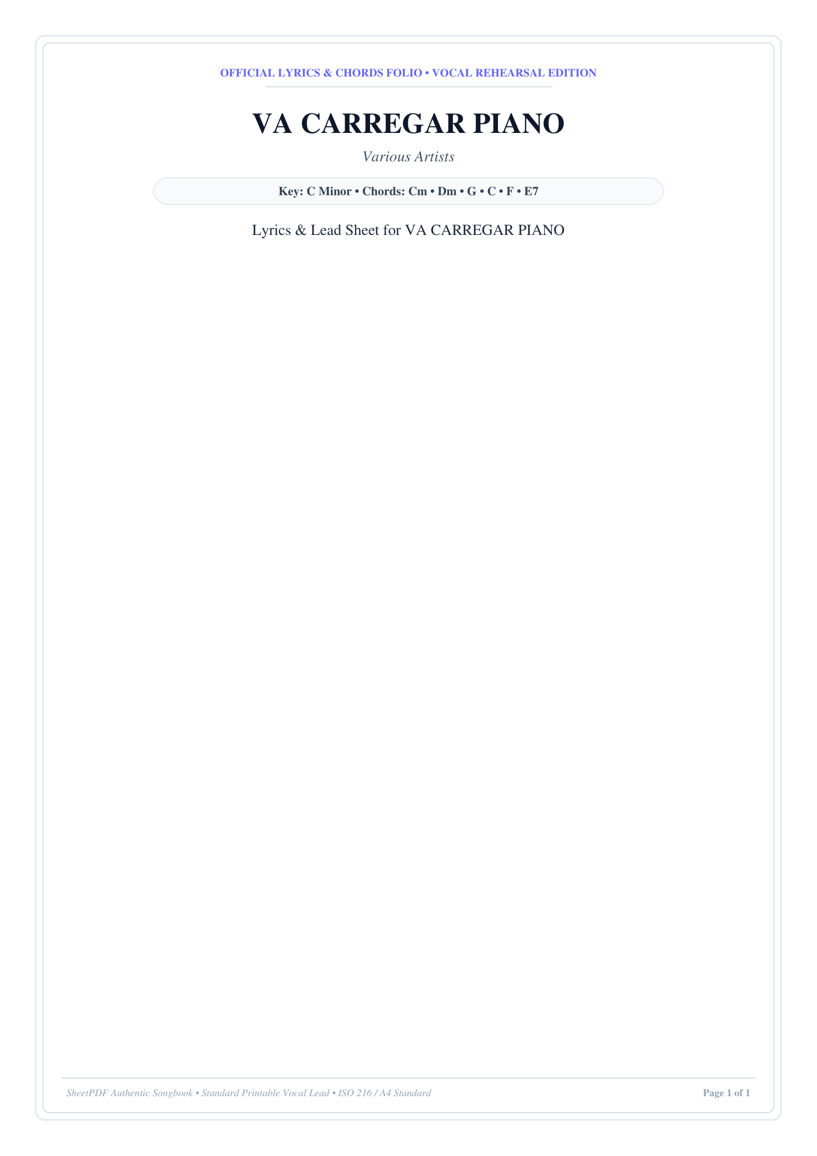 VA CARREGAR PIANO Piano Sheet Music Page 1 Free PDF