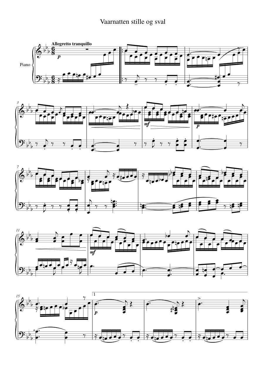 Vaarnatten stille og sval Piano Sheet Music Page 1 Free PDF