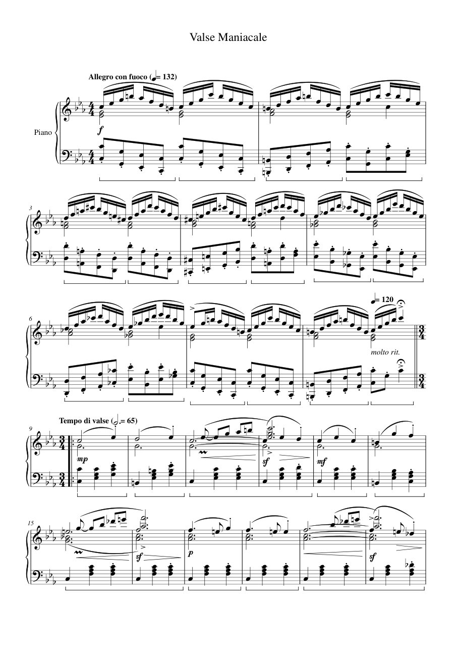 Valse Maniacale Piano Sheet Music Score Page 1