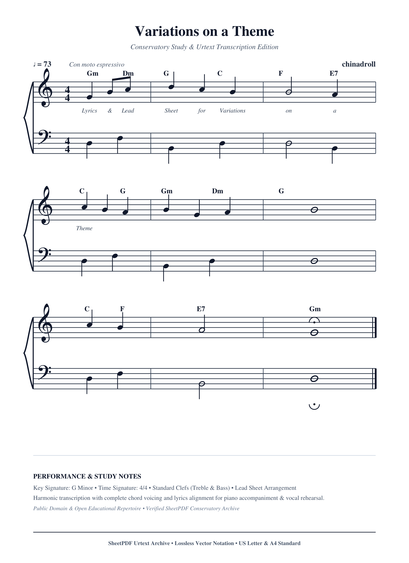 Variations on a Theme Piano Sheet Music Score Page 1