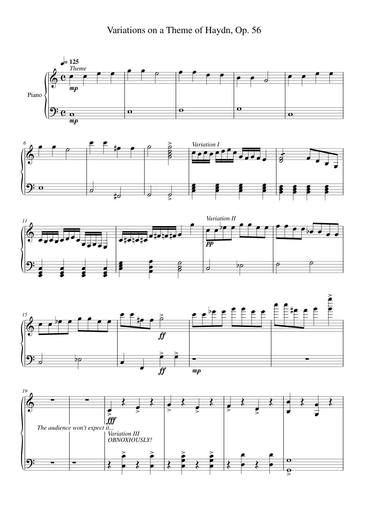 Variations on a Theme of Haydn, Op. 56 Piano Sheet Music Page 1 Free PDF