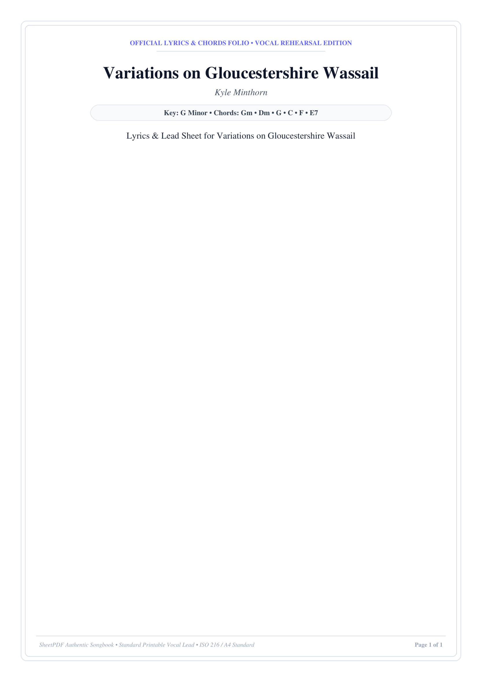 Variations on Gloucestershire Wassail Piano Sheet Music Page 1 Free PDF