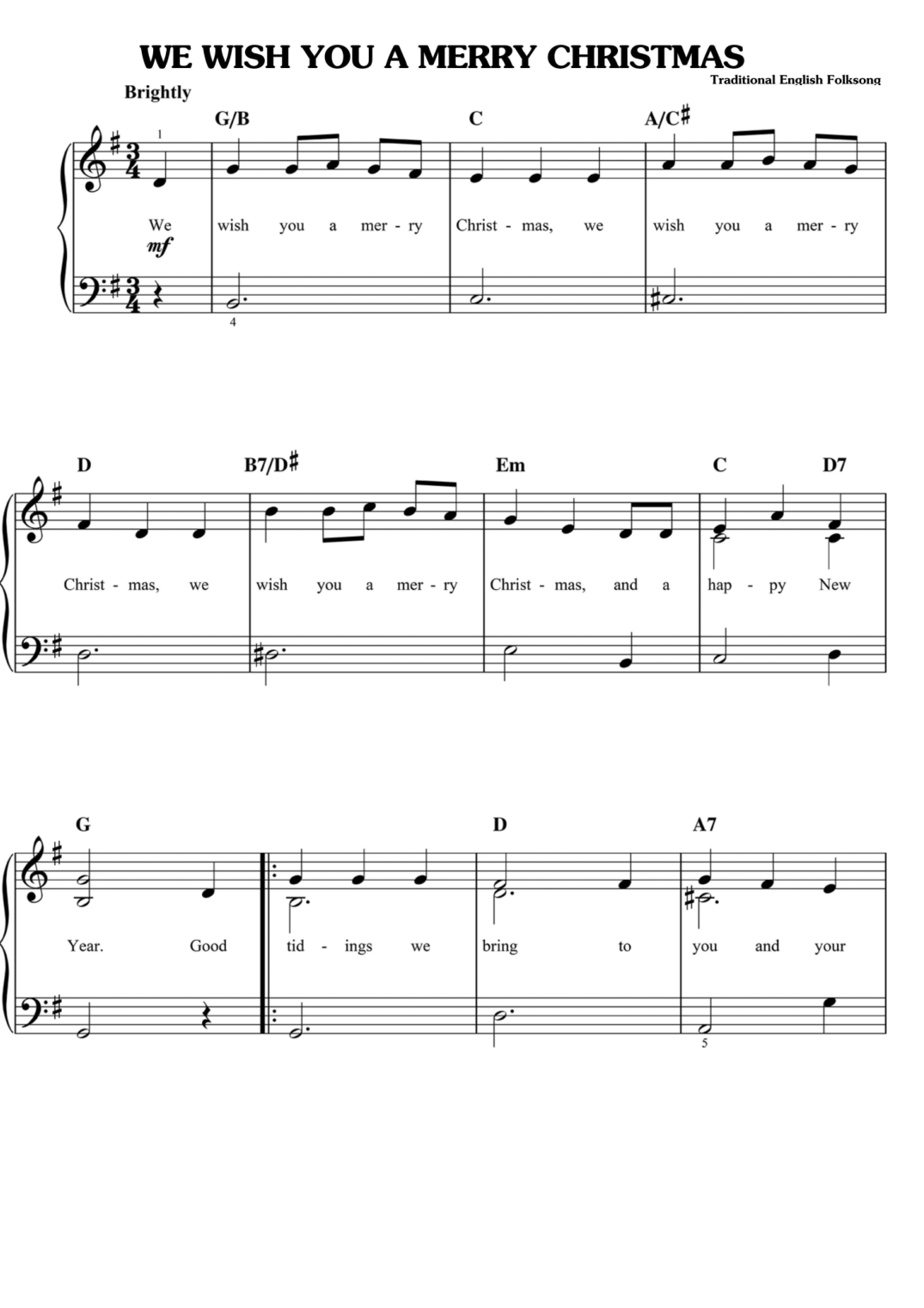 We Wish You A Merry Christmas Piano Sheet Music Page 1 Free PDF