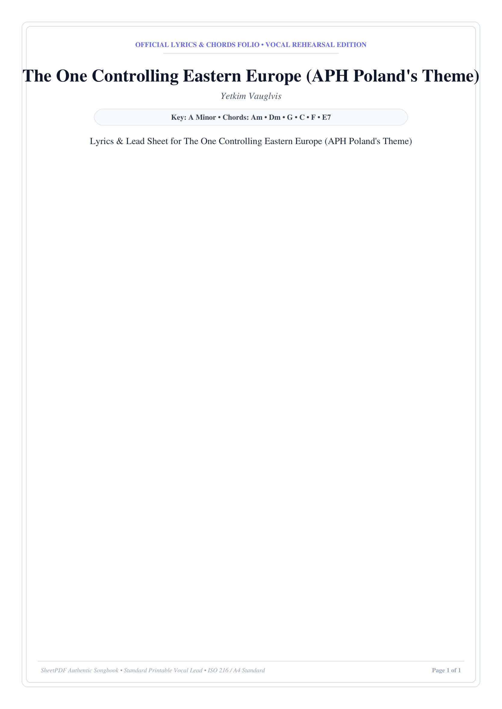 The One Controlling Eastern Europe (APH Poland's Theme) Piano Sheet Music Page 1 Free PDF