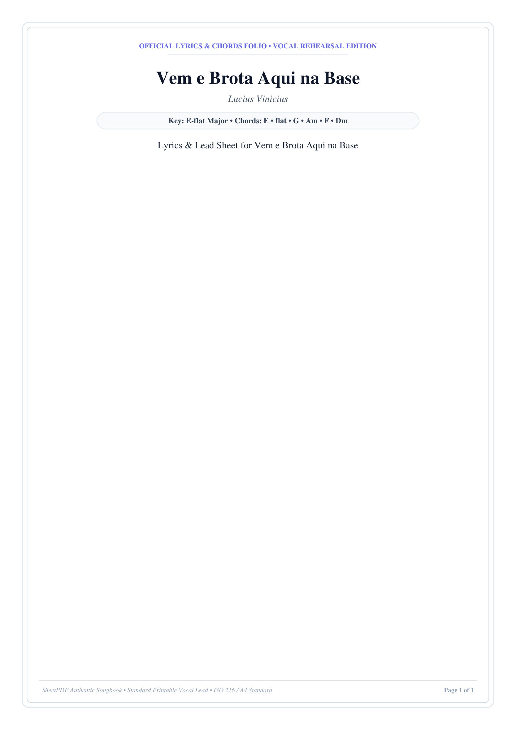 Vem e Brota Aqui na Base Piano Sheet Music Score Page 1