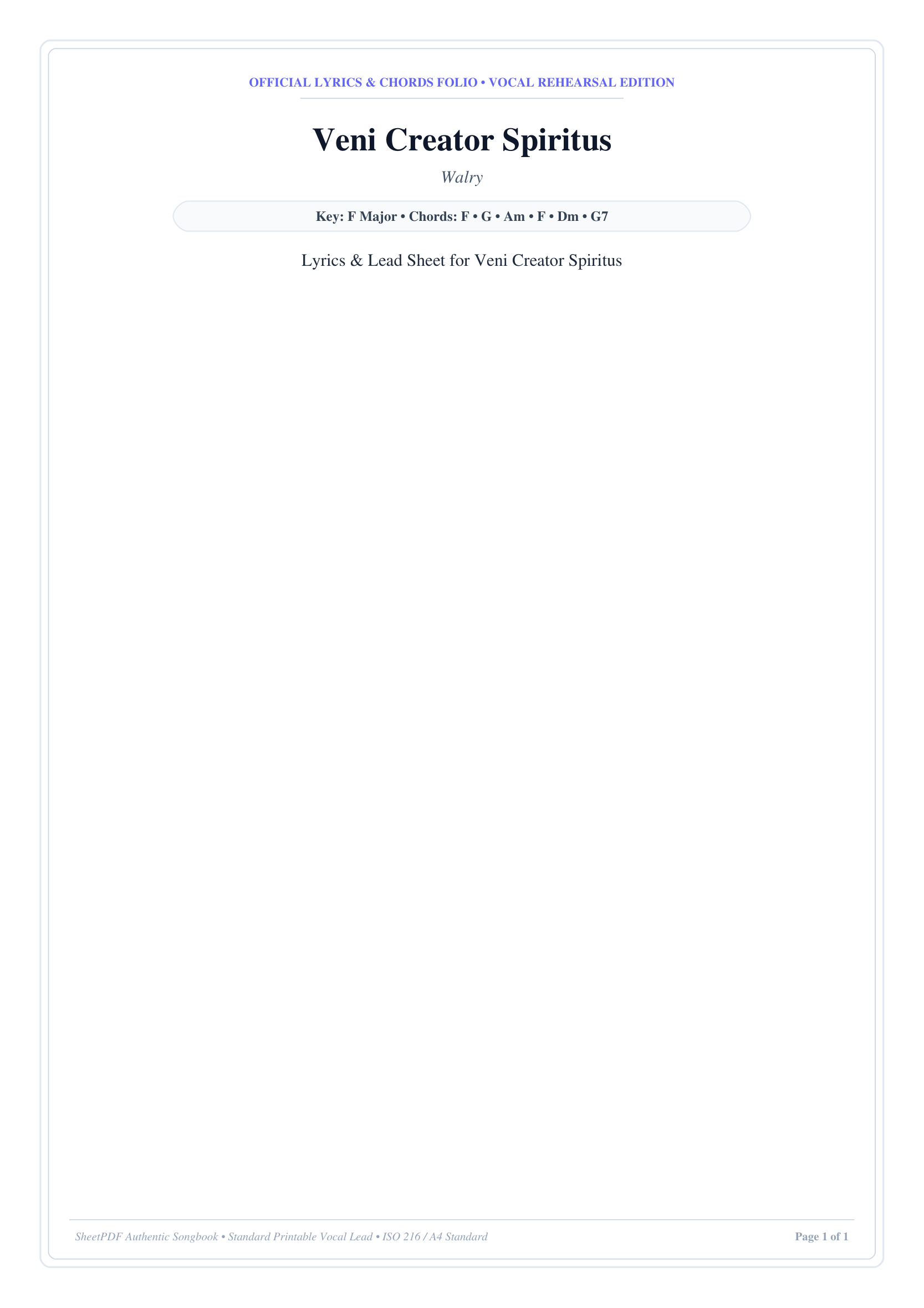 Veni Creator Spiritus Piano Sheet Music Page 1 Free PDF