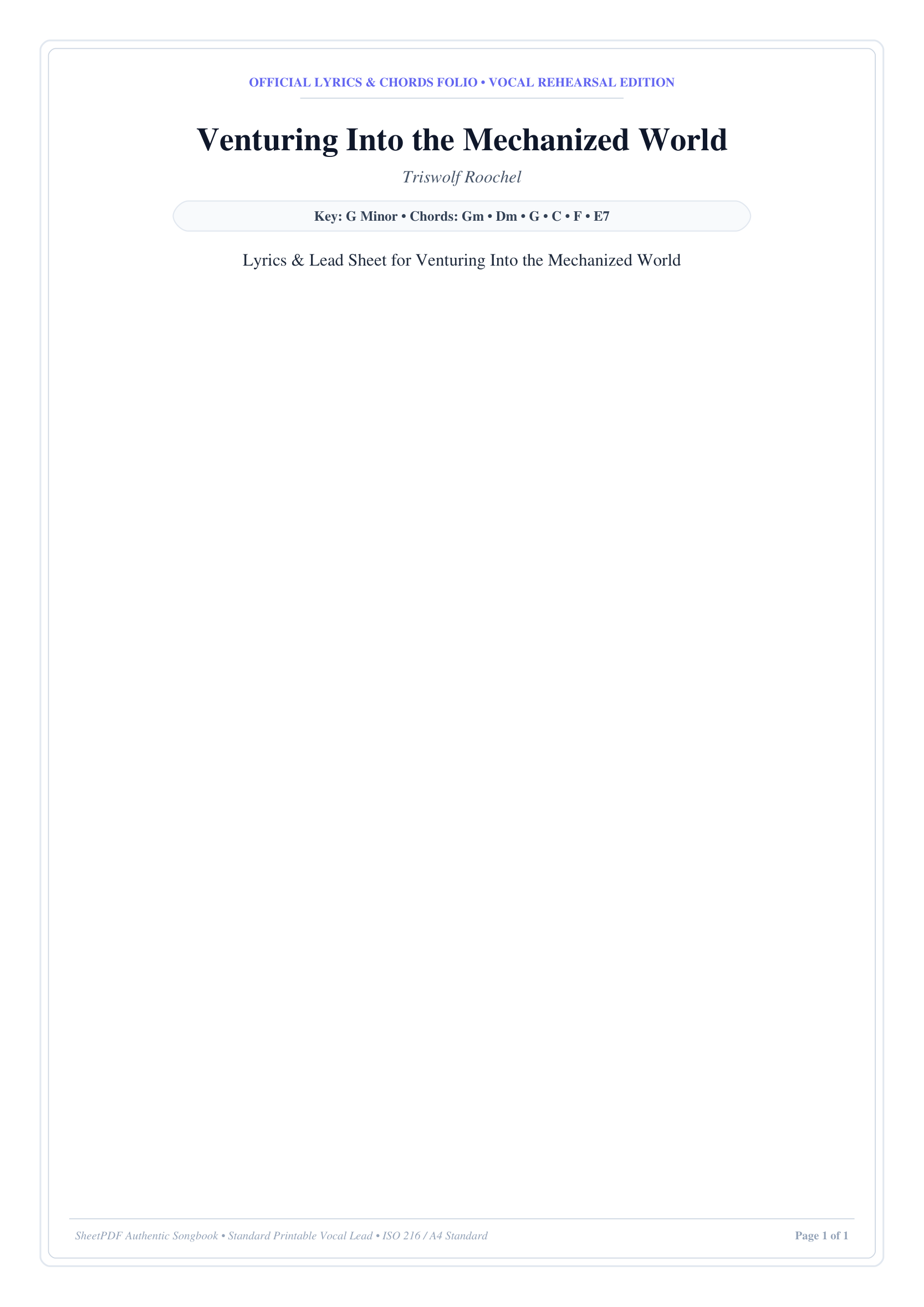 Venturing Into the Mechanized World Piano Sheet Music Page 1 Free PDF