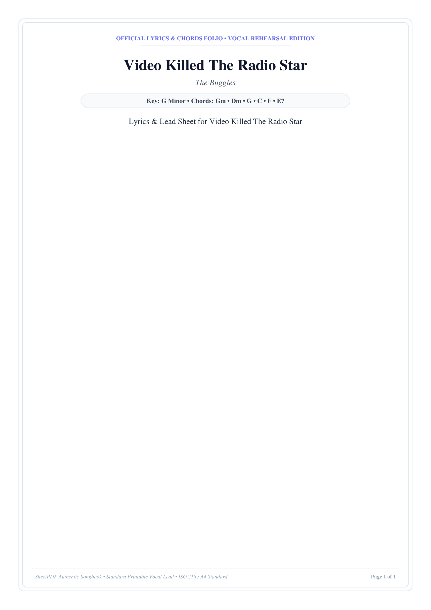 Video Killed The Radio Star Piano Sheet Music Page 1 Free PDF