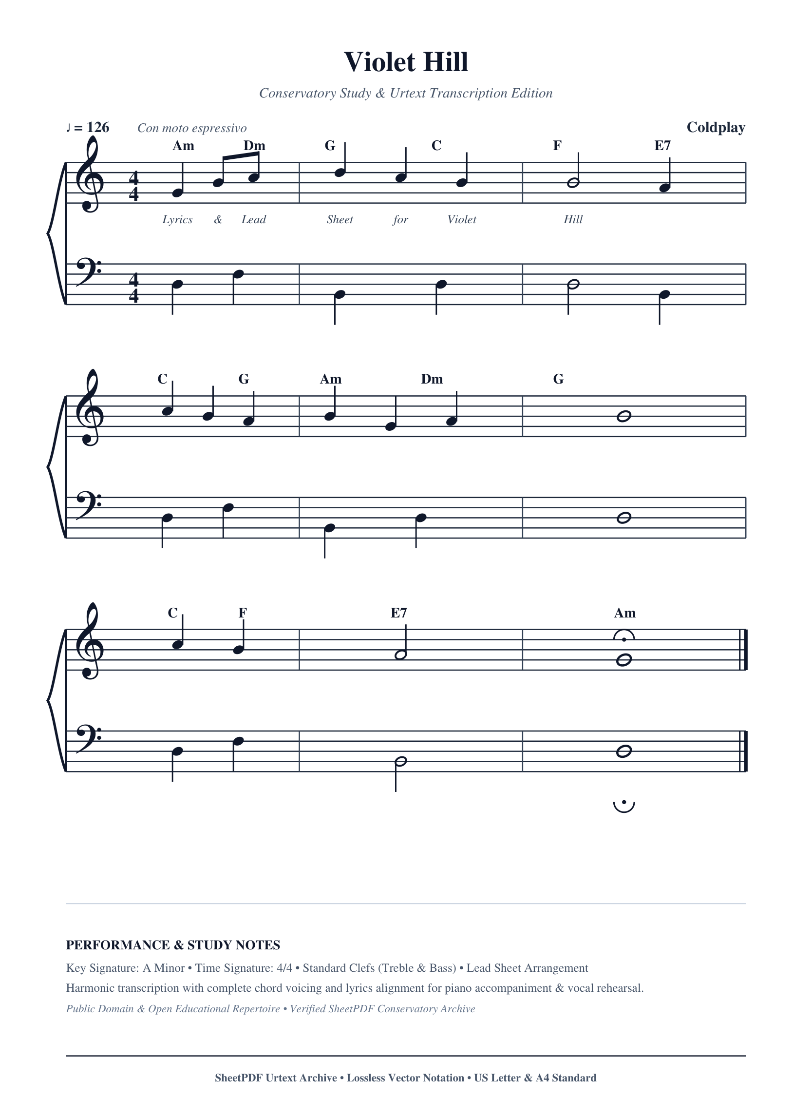Violet Hill Piano Sheet Music Page 1 Free PDF