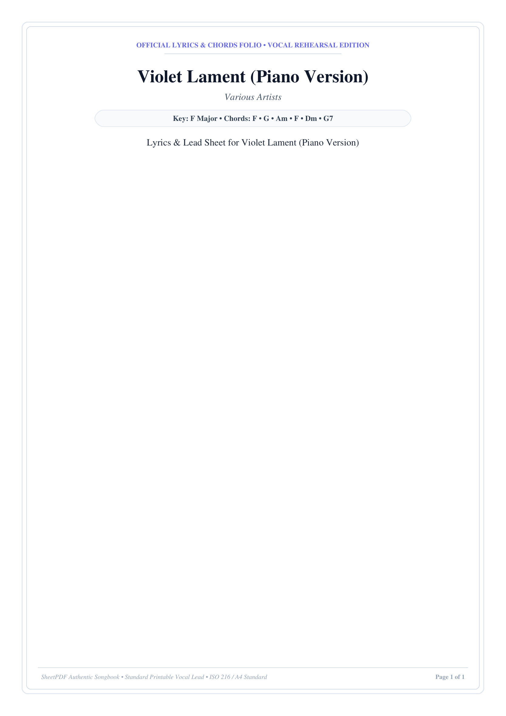 Violet Lament (Piano Version) Piano Sheet Music Page 1 Free PDF