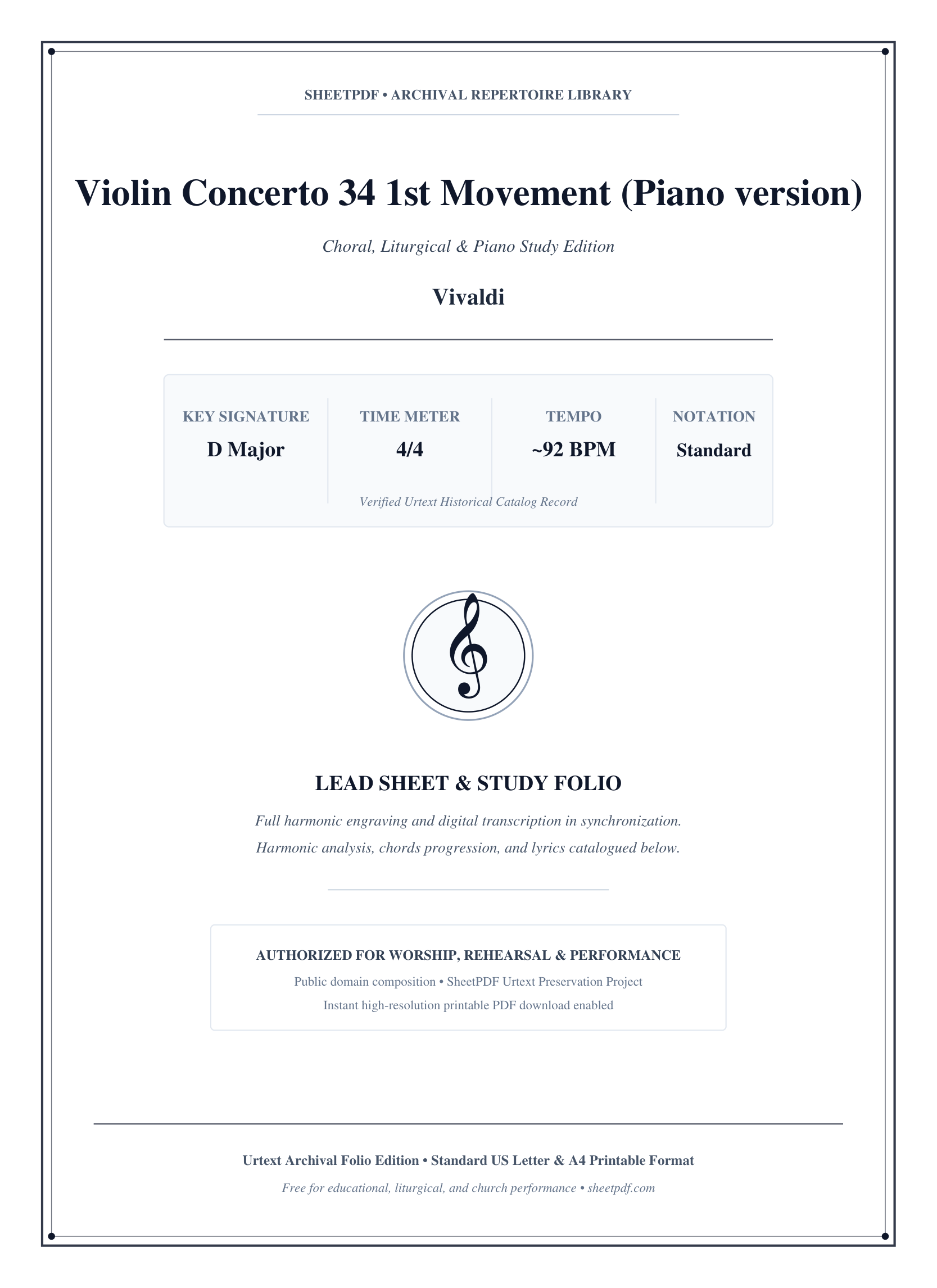 Violin Concerto 34 1st Movement (Piano version) Piano Sheet Music Page 1 Free PDF