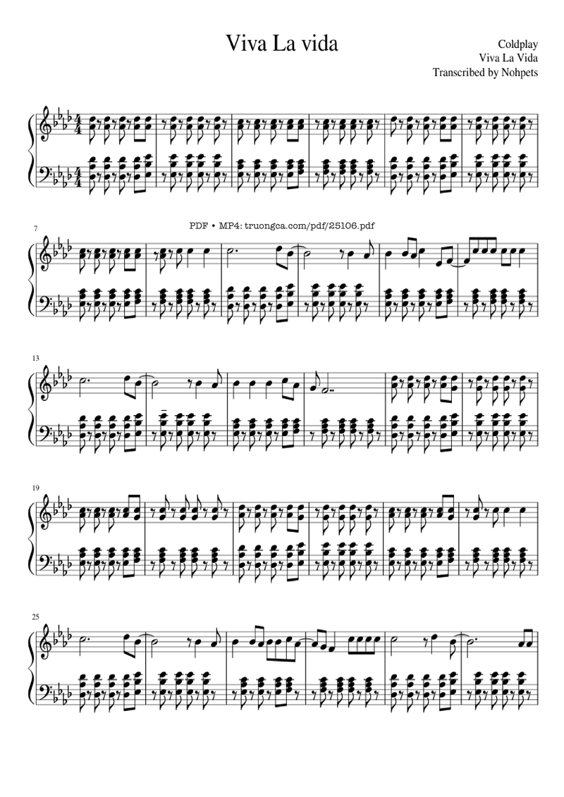 Viva la Vida Piano Sheet Music Page 1 Free PDF