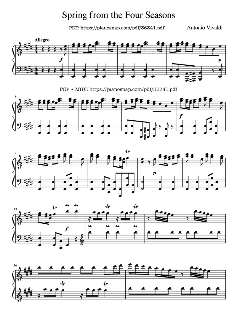 The Four Seasons Piano Sheet Music Page 1 Free PDF
