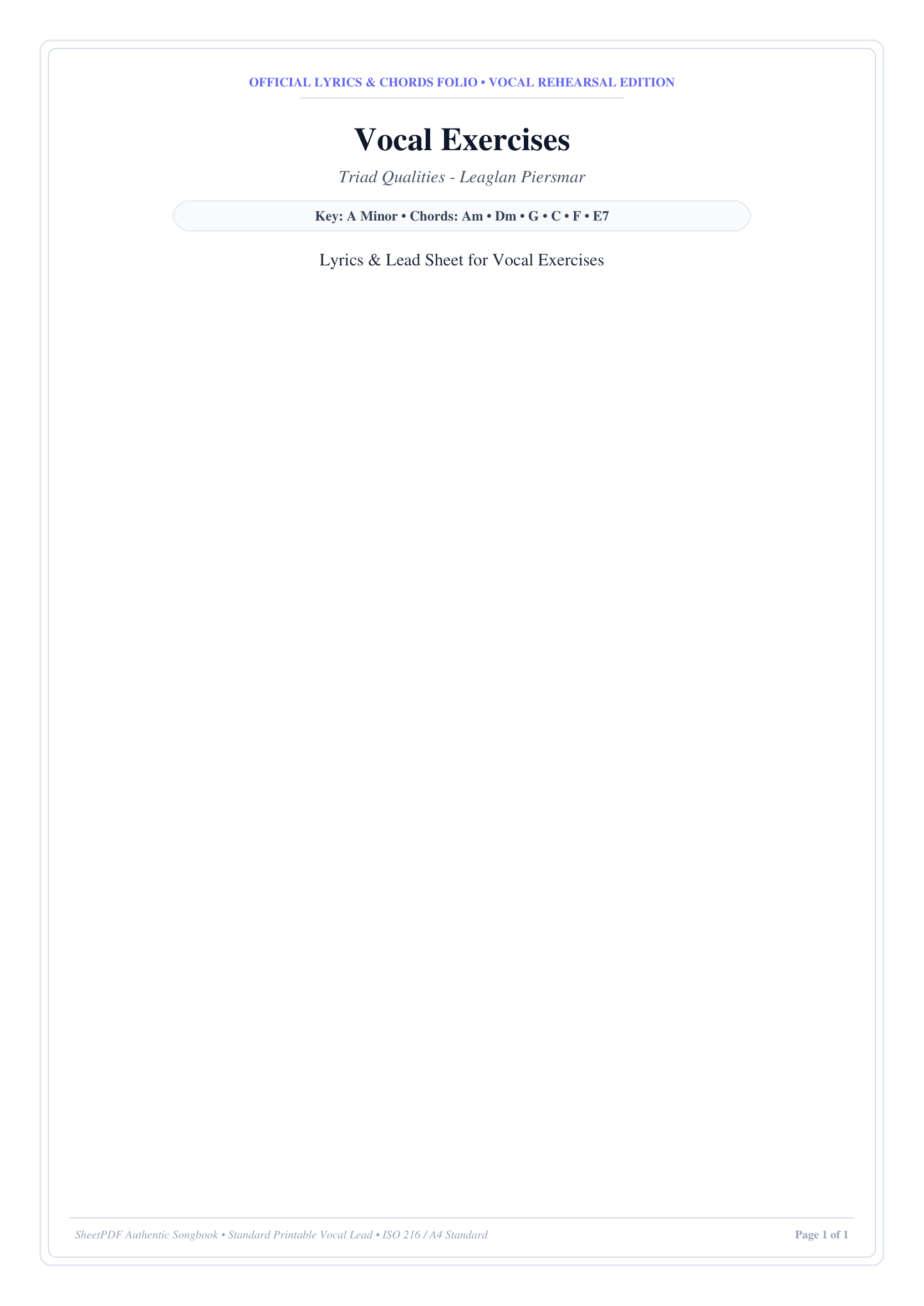 Vocal Exercises Piano Sheet Music Page 1 Free PDF