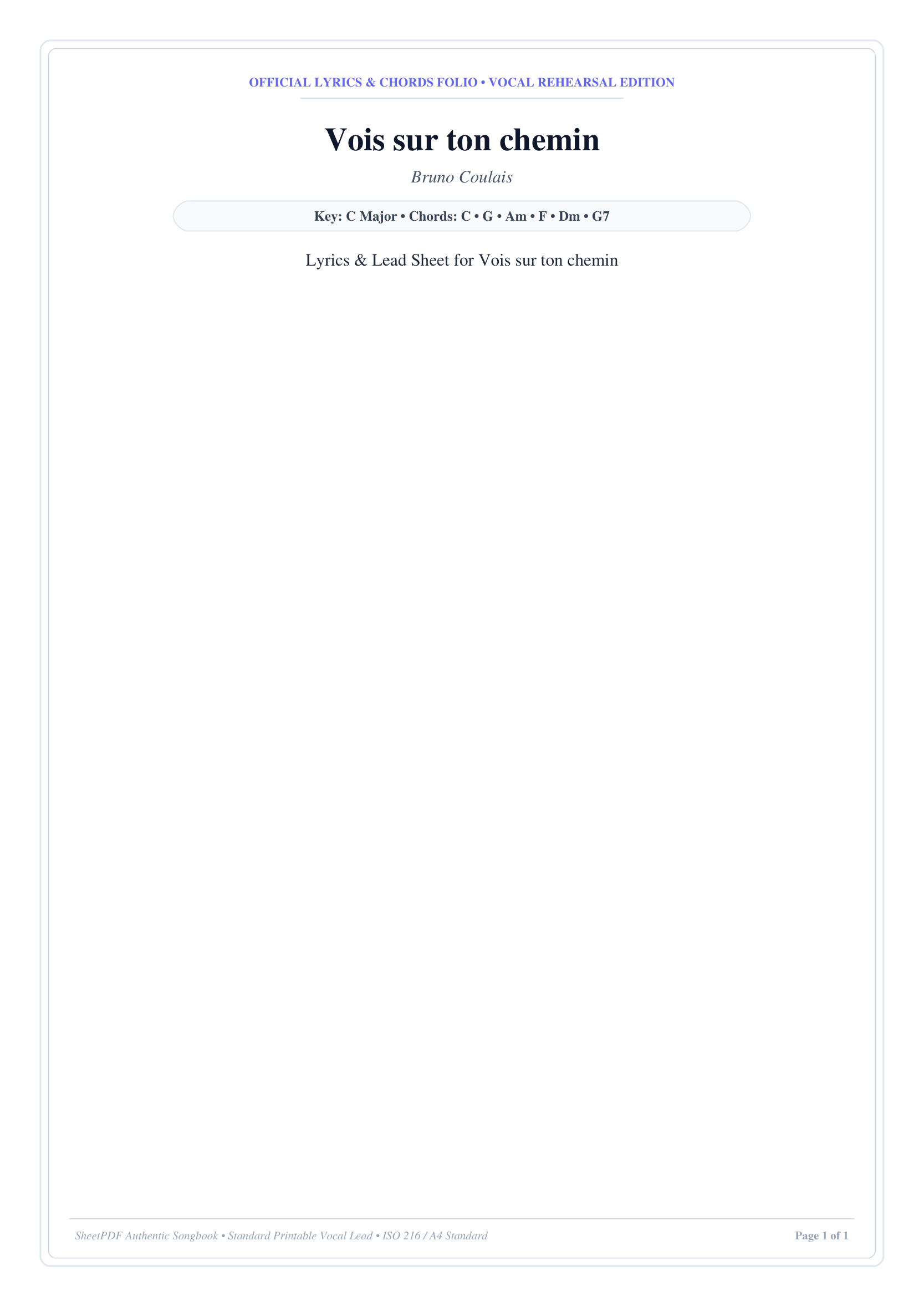 Vois sur ton chemin Piano Sheet Music Page 1 Free PDF