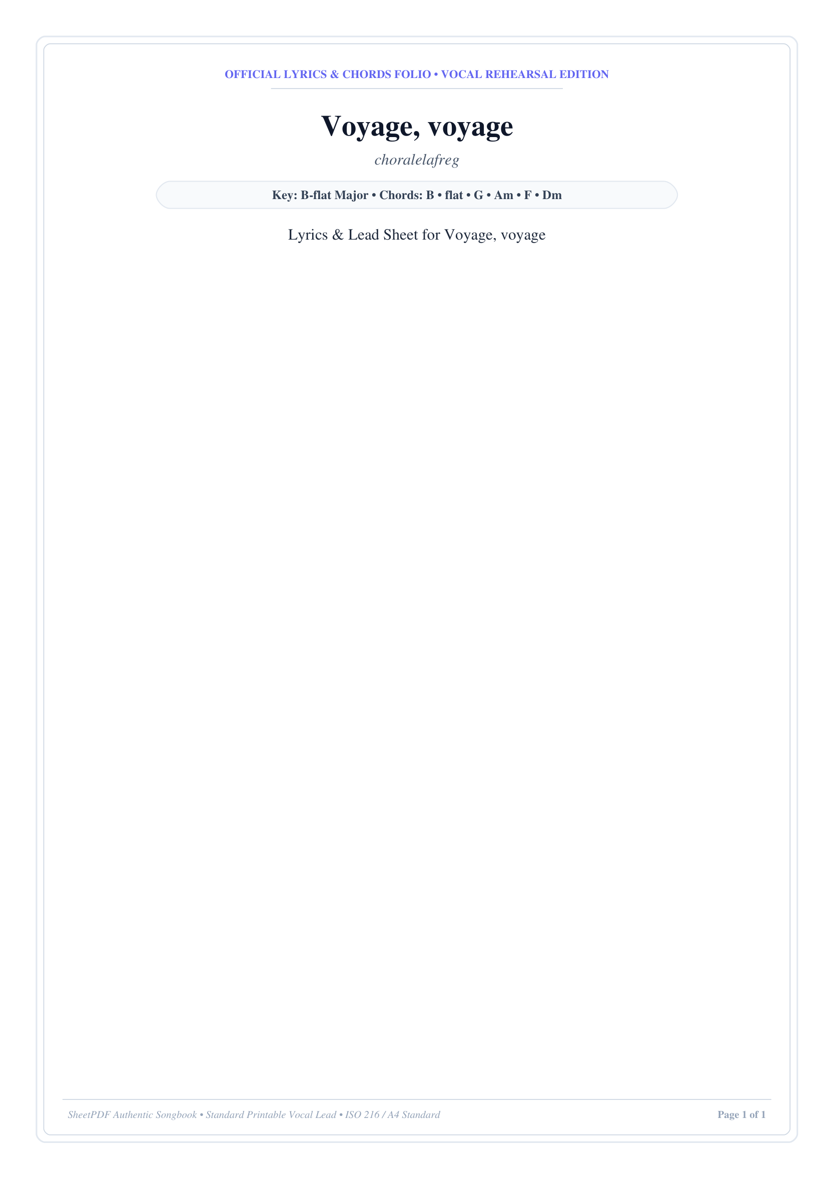 Voyage, voyage Piano Sheet Music Page 1 Free PDF
