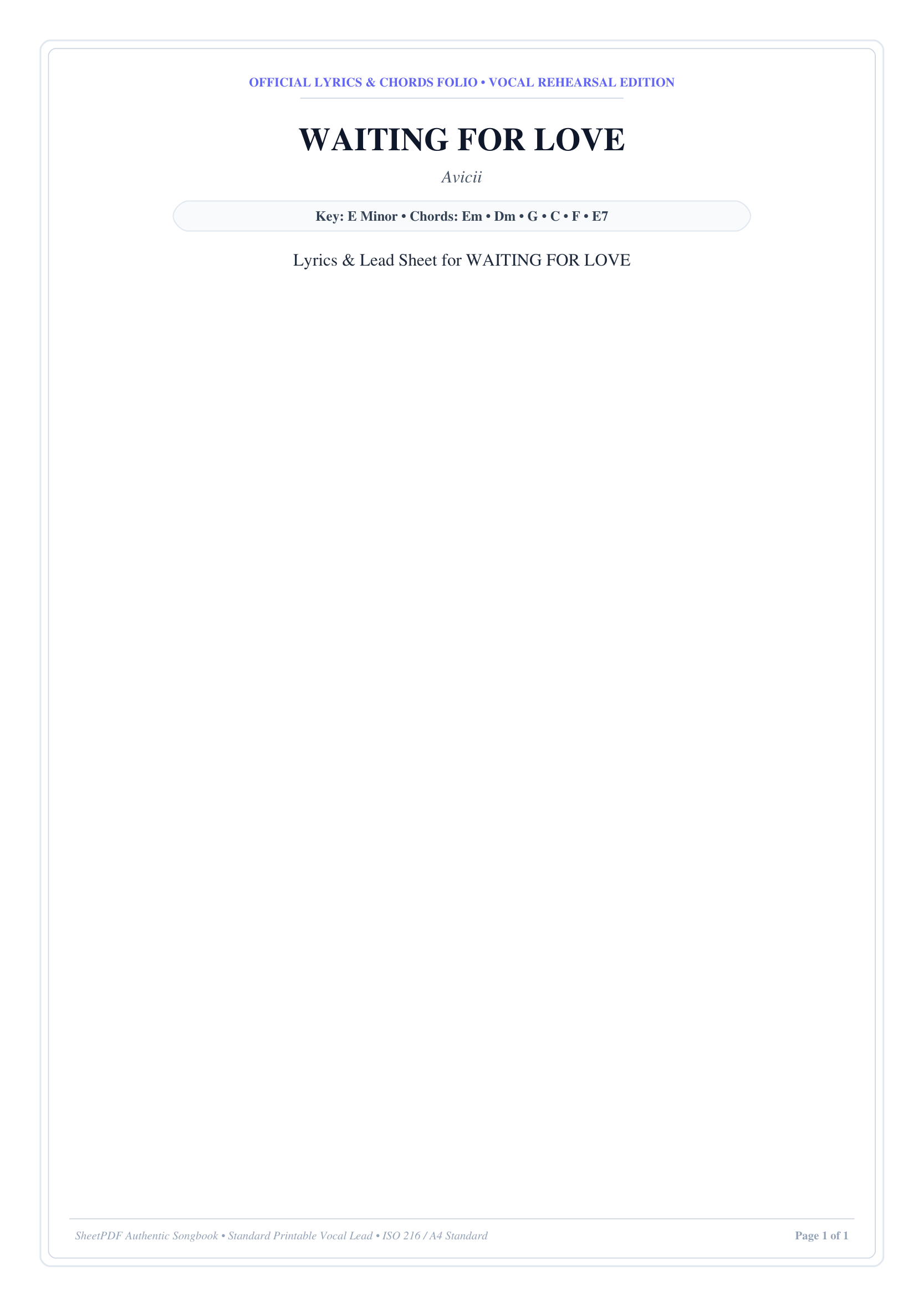WAITING FOR LOVE Lyrics & Chords Folio