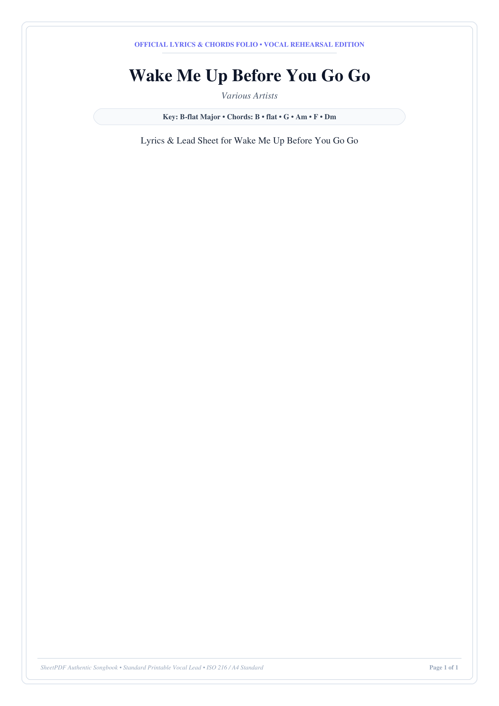 Wake Me Up Before You Go Go Piano Sheet Music Page 1 Free PDF