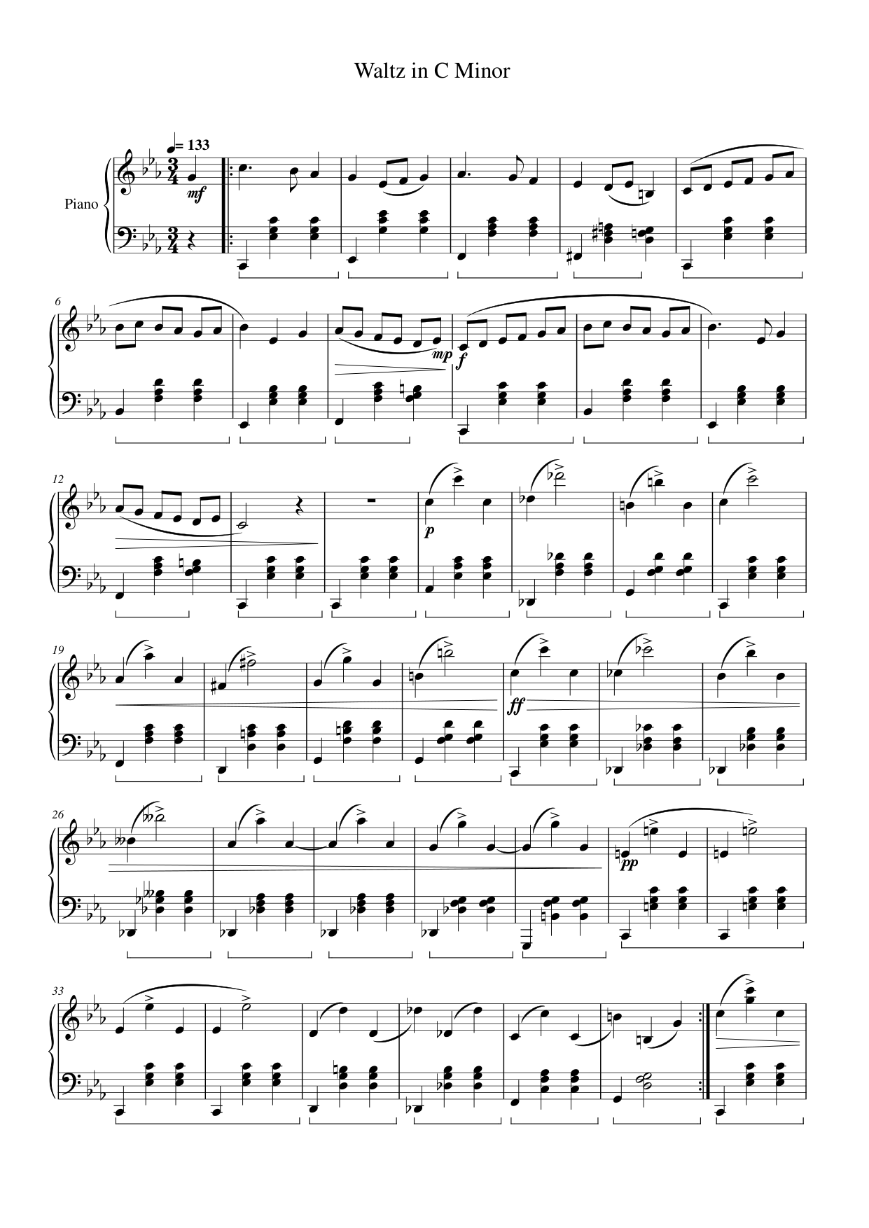 Waltz in C Minor Piano Sheet Music Page 1 Free PDF