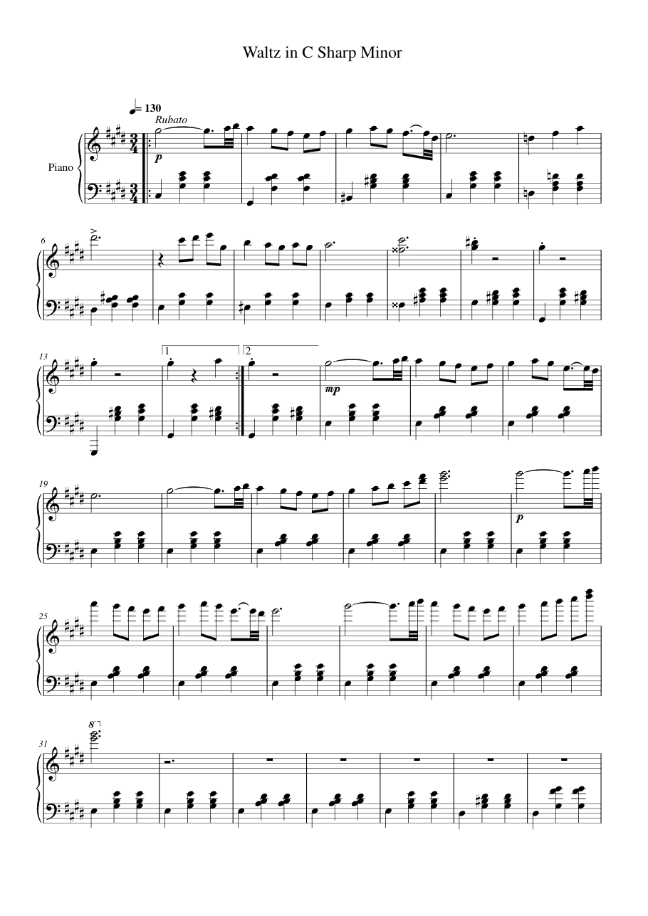 Waltz in C Sharp Minor Piano Sheet Music Page 1 Free PDF