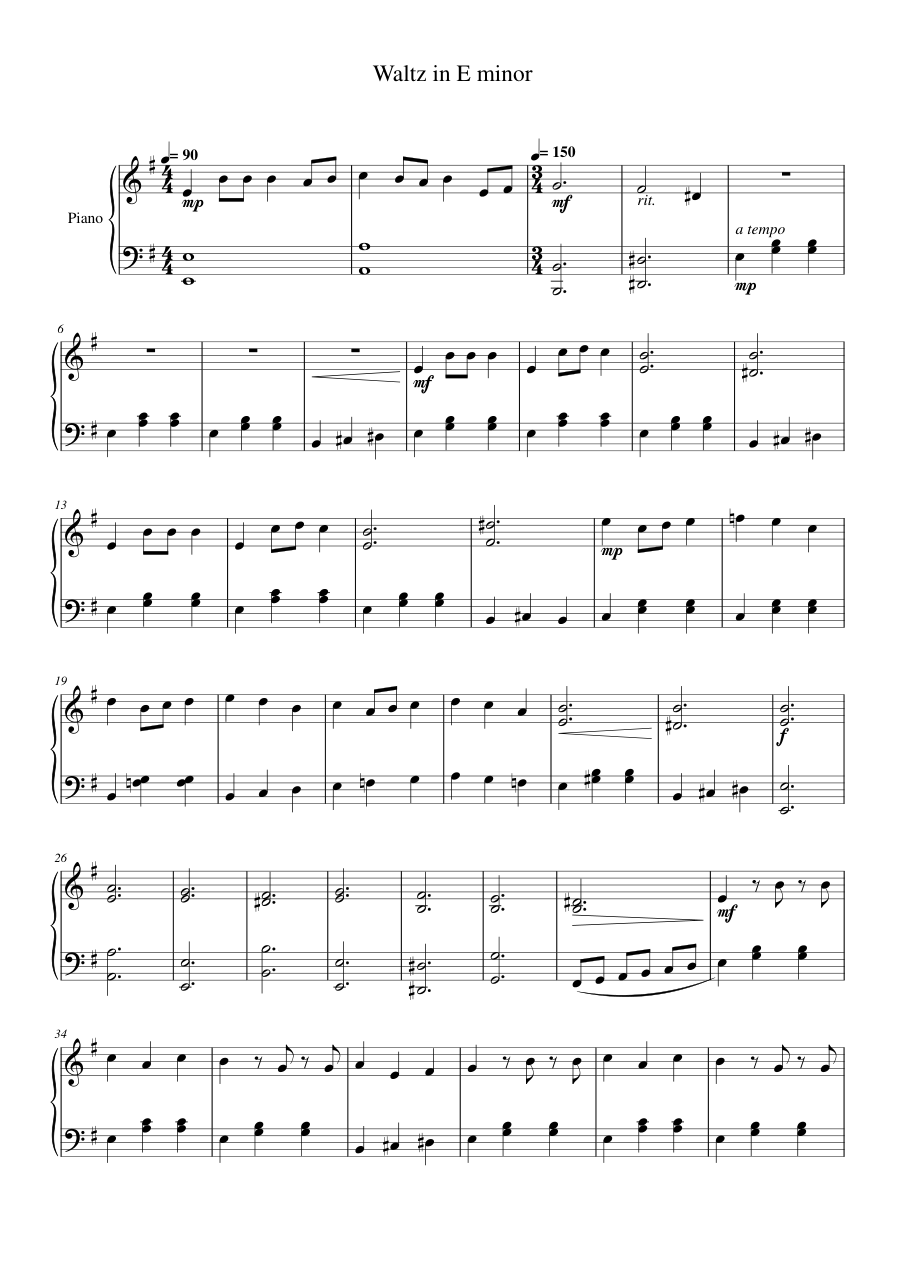 Waltz in E minor Piano Sheet Music Page 1 Free PDF