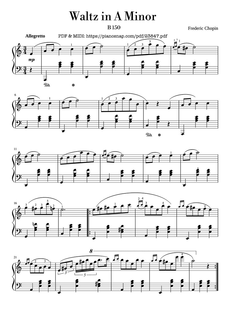 Waltz in E minor Piano Sheet Music Score Page 1