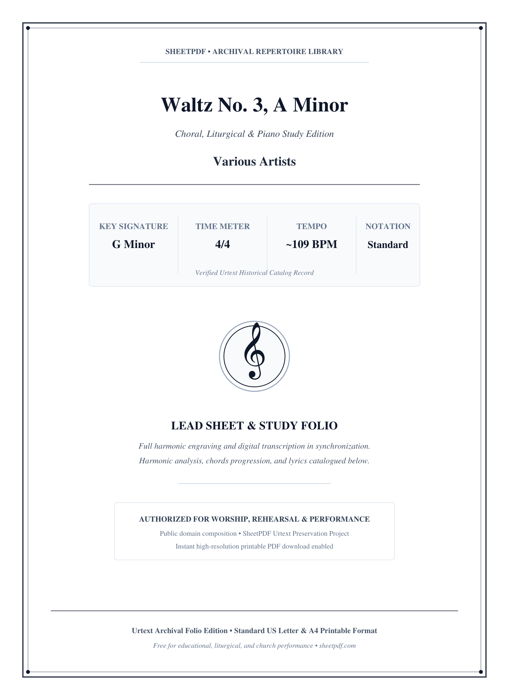 Waltz No. 3, A Minor Piano Sheet Music Page 1 Free PDF