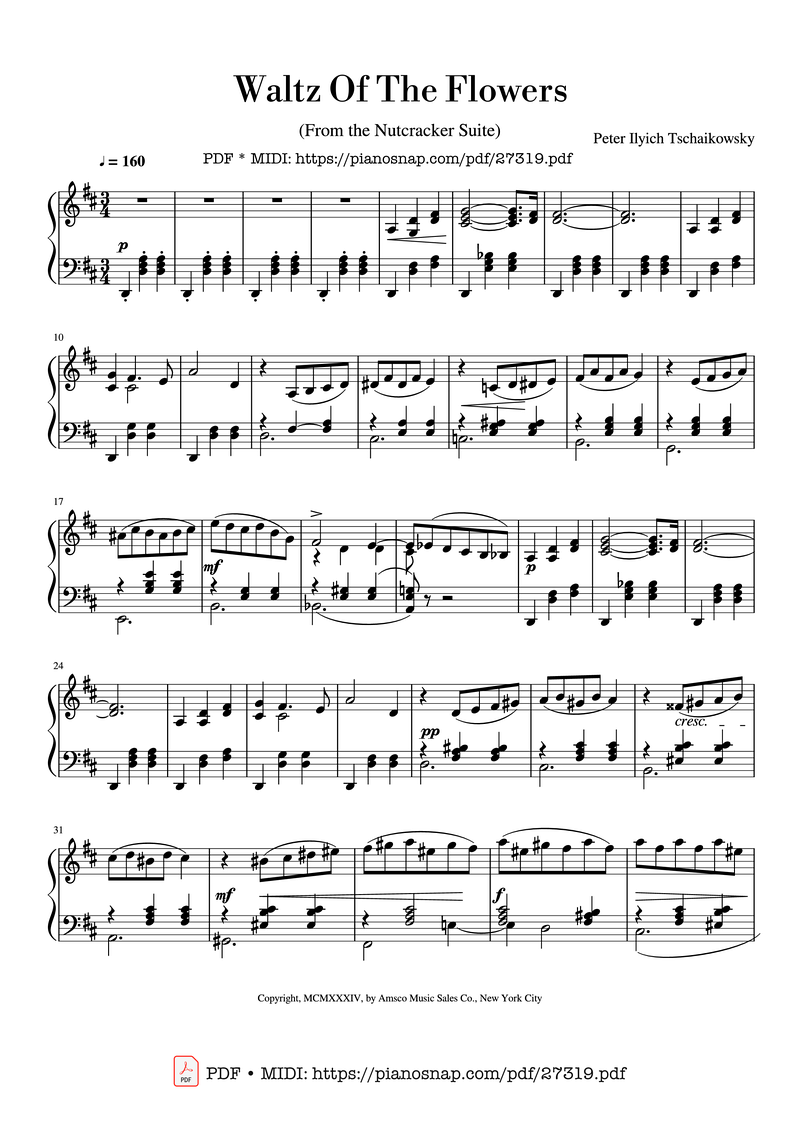 Waltz of the Flowers Piano Sheet Music Page 1 Free PDF