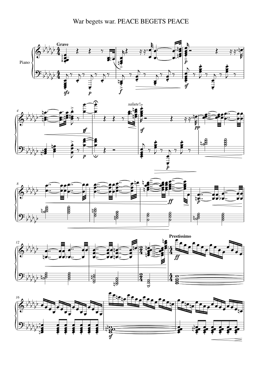 War begets war. PEACE BEGETS PEACE Piano Sheet Music Page 1 Free PDF