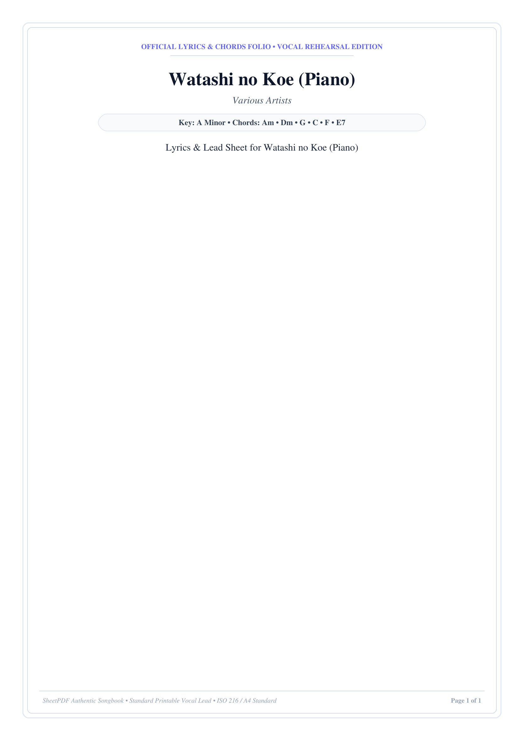 Watashi no Koe (Piano) Piano Sheet Music Page 1 Free PDF