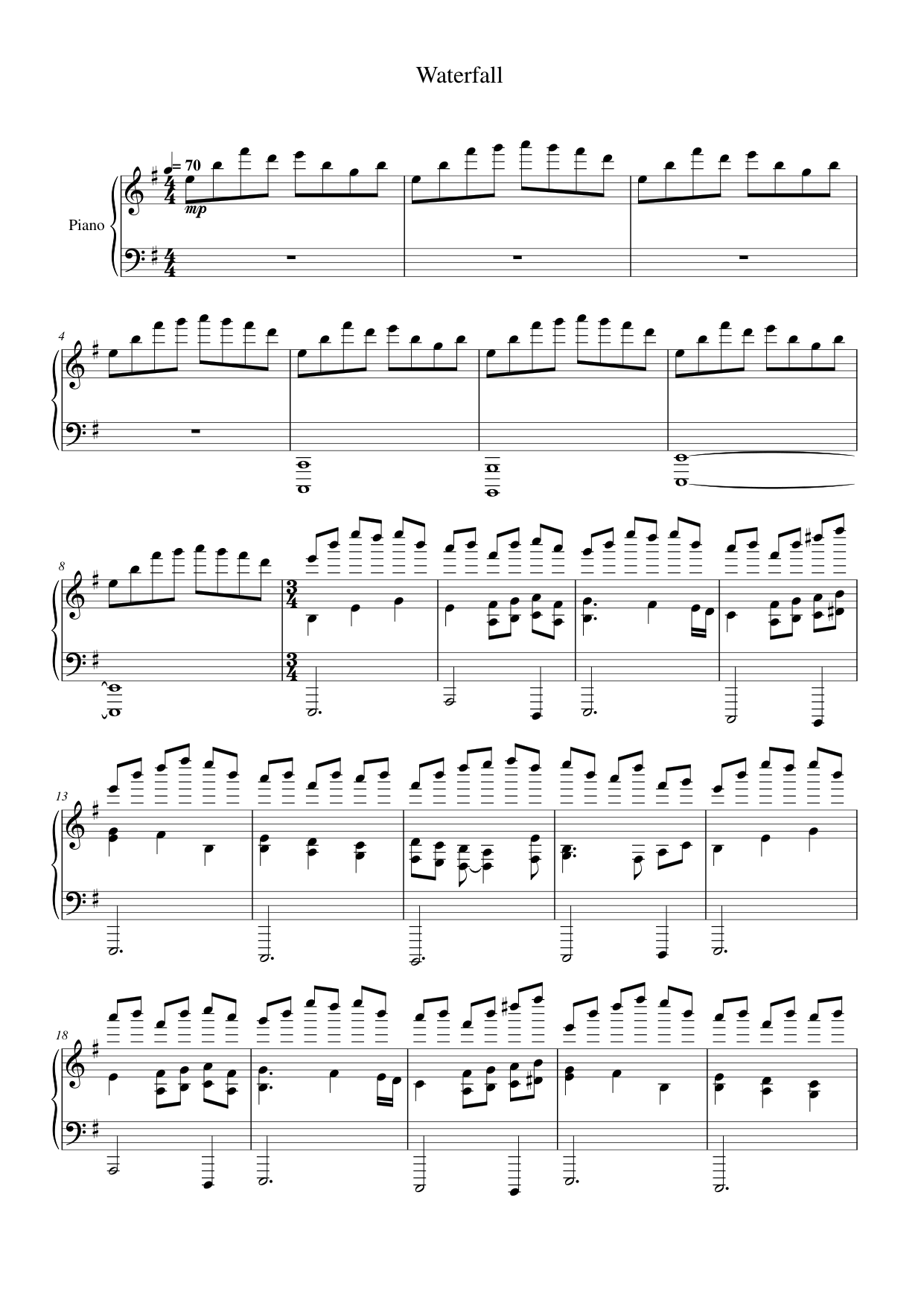 Waterfall Piano Sheet Music Score Page 1