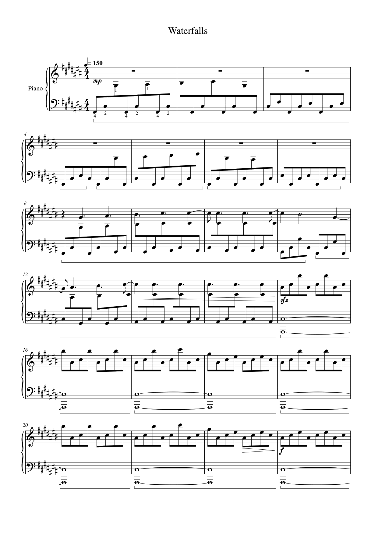 Waterfalls Piano Sheet Music Score Page 1