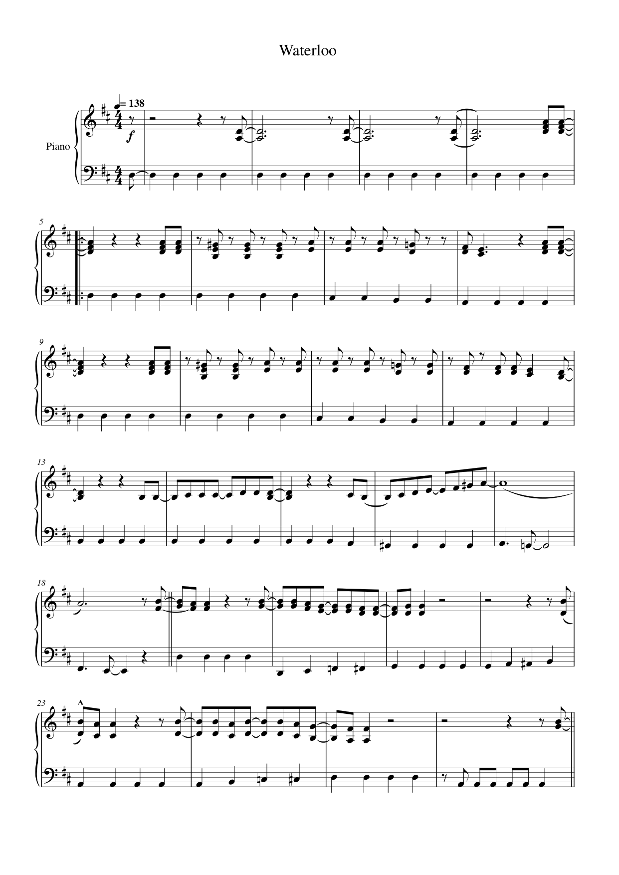 Waterloo Piano Sheet Music Page 1 Free PDF