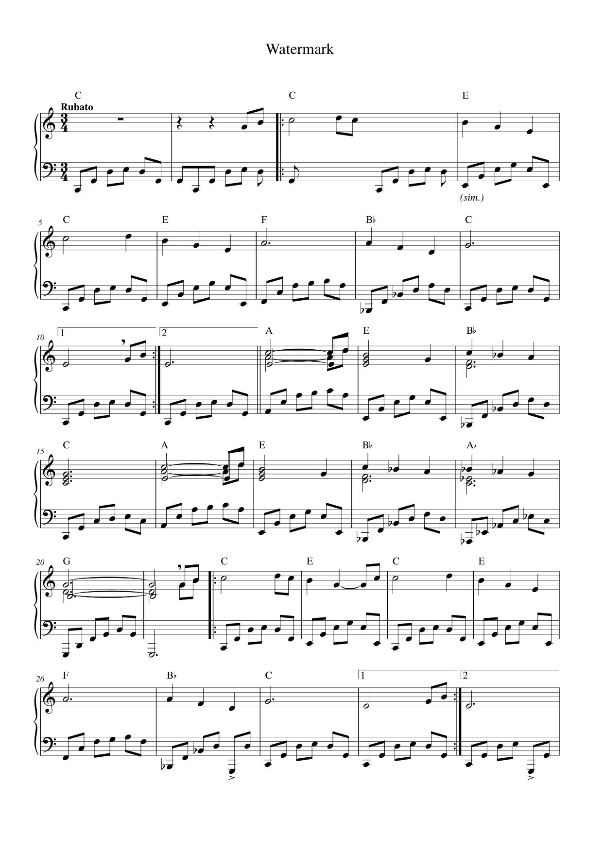 Watermark Piano Sheet Music Page 1 Free PDF