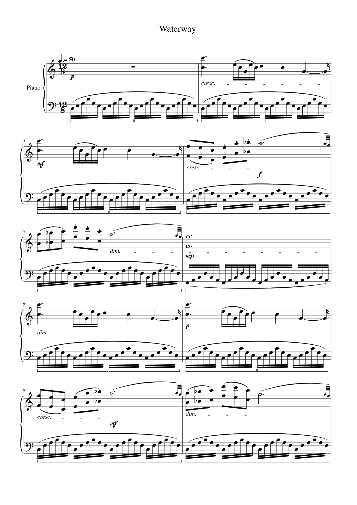 Waterway Piano Sheet Music Score Page 1